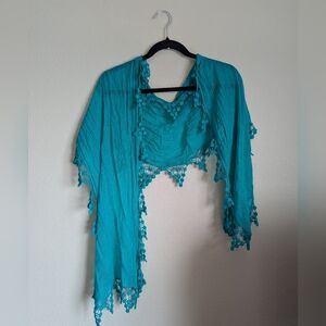 Chico's Teal Crochet Edge Scarf